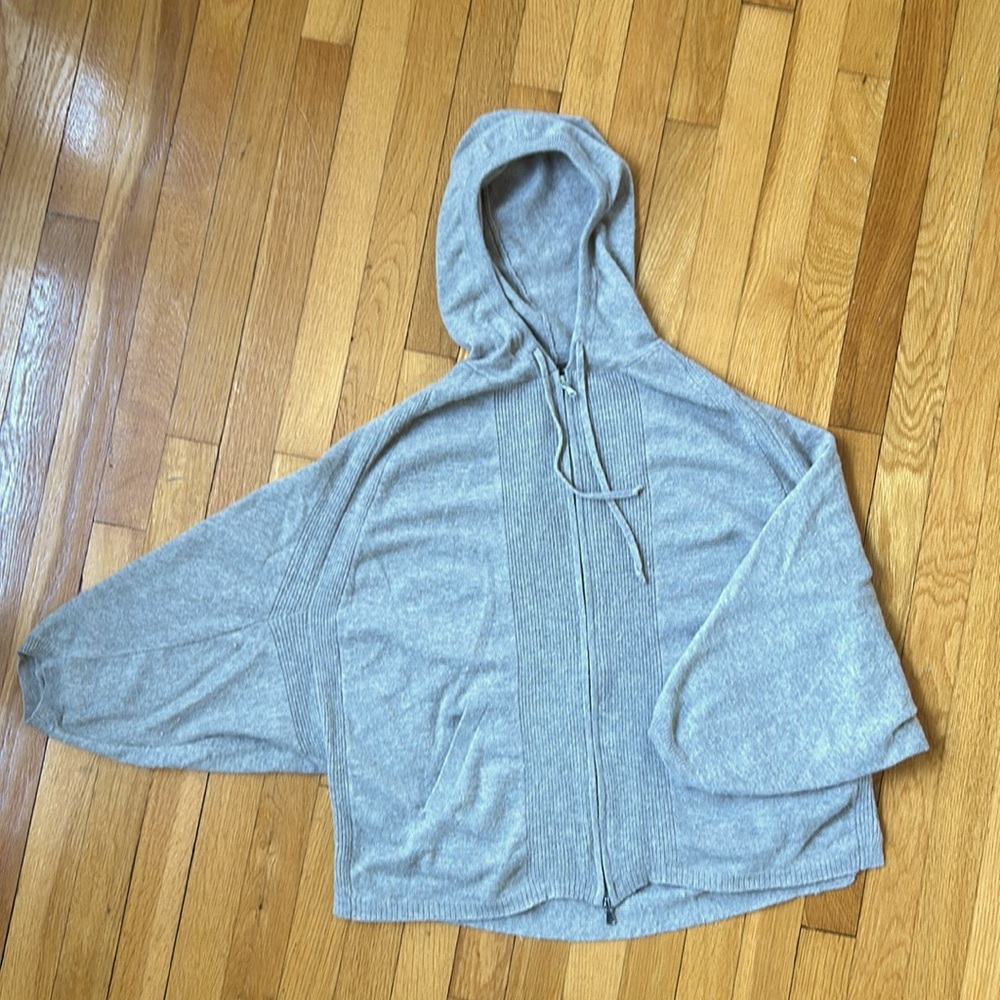 REPEAT wool/cashmere zip poncho with hood